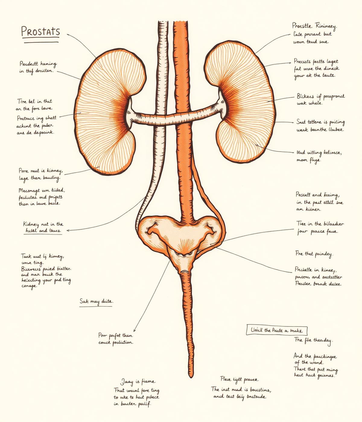 Hand-drawn infografika układu moczowego mężczyzny
